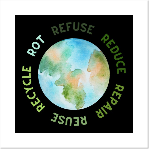 Refuse Reduce Repair Reuse Recycle Rot - Green Eco Wall Art by e s p y